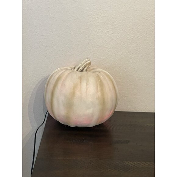 Vintage Light Up Plug In Jack O Lantern Pumpkin Cream Foam Ghost Halloween Decor - Picture 5 of 13